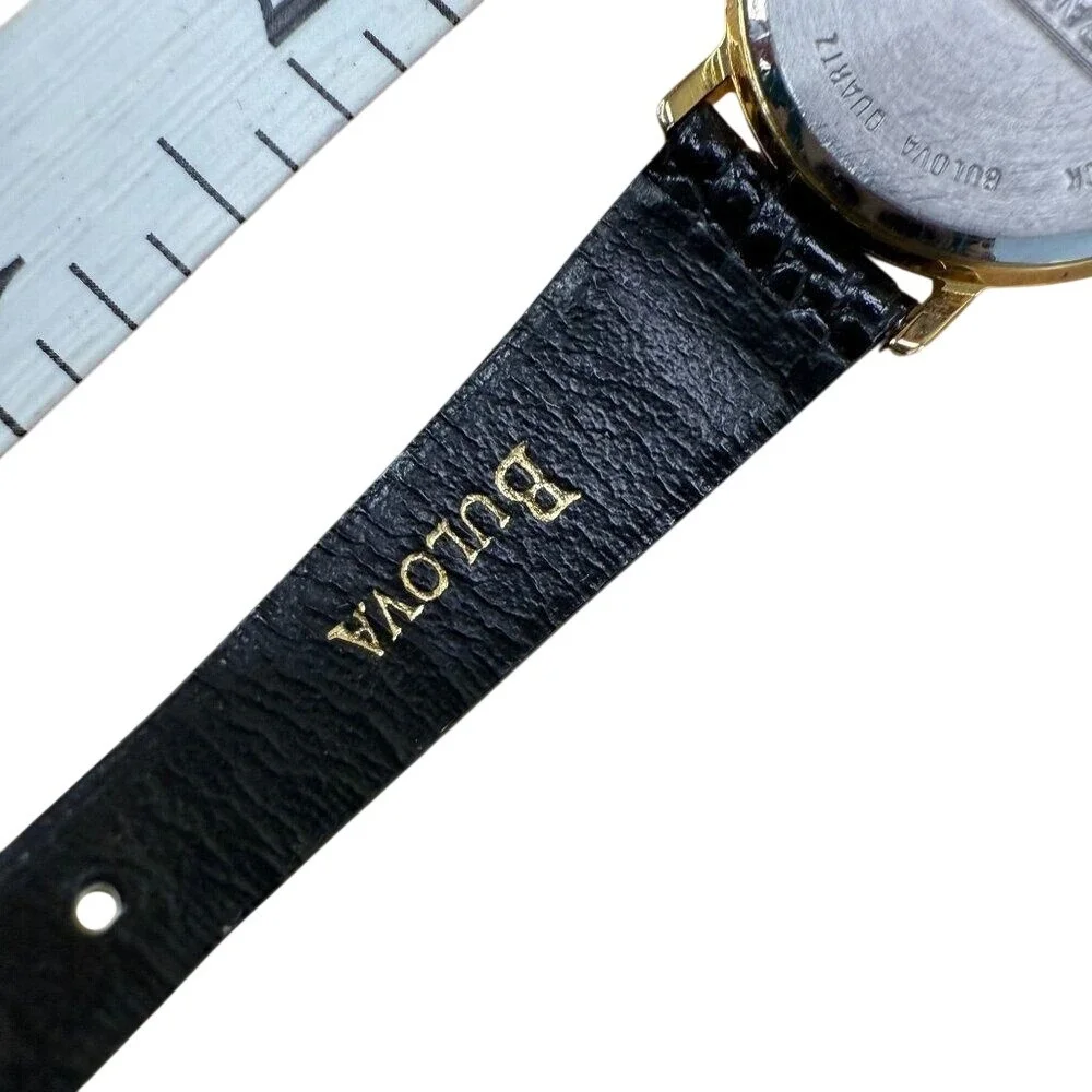 Bulova Gold-Tone Black Leather Analog Ladies Watch NOT TESTED
